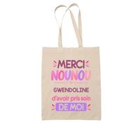 Planetee Tote Bag Beige Merci Nounou Gwendoline | Cadeau Fin d'Année Scolaire Nounou Assmat Assistante Maternelle Crèche | Cadeau de Remerciement | Sac Coton 10 L
