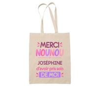 Planetee Tote Bag Beige Merci Nounou Joséphine | Cadeau Fin d'Année Scolaire Nounou Assmat Assistante Maternelle Crèche | Cadeau de Remerciement | Sac Coton 10 L