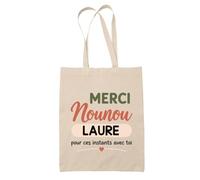 Planetee Tote Bag Beige Merci Nounou Laure | Cadeau Fin d'Année Scolaire Nounou Assmat Assistante Maternelle Crèche | Cadeau de Remerciement | Sac Coton 10 L