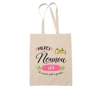 Planetee Tote Bag Beige Merci Nounou Léa | Cadeau Fin d'Année Scolaire Nounou Assmat Assistante Maternelle Crèche | Cadeau de Remerciement | Sac Coton 10 L