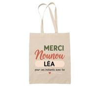 Planetee Tote Bag Beige Merci Nounou Léa | Cadeau Fin d'Année Scolaire Nounou Assmat Assistante Maternelle Crèche | Cadeau de Remerciement | Sac Coton 10 L