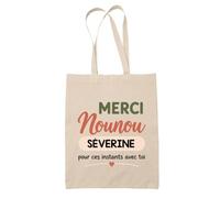 Planetee Tote Bag Beige Merci Nounou Séverine | Cadeau Fin d'Année Scolaire Nounou Assmat Assistante Maternelle Crèche | Cadeau de Remerciement | Sac Coton 10 L