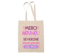 Planetee Tote Bag Beige Merci Nounou Séverine | Cadeau Fin d'Année Scolaire Nounou Assmat Assistante Maternelle Crèche | Cadeau de Remerciement | Sac Coton 10 L