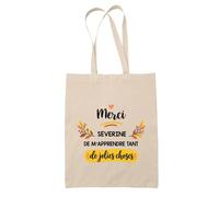 Planetee Tote Bag Beige Merci Séverine | Cadeau Fin d'Année Scolaire Maîtresse Nounou ATSEM Assmat | Cadeau de Remerciement | Sac Coton 10 L