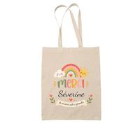 Planetee Tote Bag Beige Merci Séverine | Cadeau Fin d'Année Scolaire Maîtresse Nounou ATSEM Assmat | Cadeau de Remerciement | Sac Coton 10 L