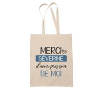 Planetee Tote Bag Beige Merci Séverine | Cadeau Fin d'Année Scolaire Maîtresse Nounou ATSEM Assmat | Cadeau de Remerciement | Sac Coton 10 L