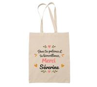 Planetee Tote Bag Beige Merci Séverine | Cadeau Fin d'Année Scolaire Maîtresse Nounou ATSEM Assmat | Cadeau de Remerciement | Sac Coton 10 L