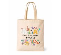 Planetee Tote bag beige Merci Super ATSEM Sac Cadeau Fin d'années