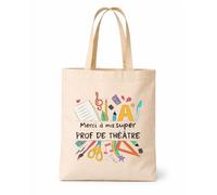 Planetee Tote bag beige Merci Super Prof de théâtre Sac cadeau fin d'années