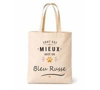 Planetee Tote bag beige Mieux avec un Bleu Russe Sac shopping réutilisable