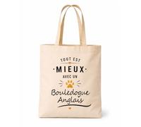 Planetee Tote bag beige Mieux avec un Bouledogue Anglais Sac shopping réutilisable