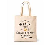Planetee Tote bag beige Mieux avec un Cocker Spaniel Anglais Sac shopping réutilisable