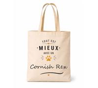 Planetee Tote bag beige Mieux avec un Cornish Rex Sac shopping réutilisable