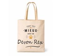 Planetee Tote bag beige Mieux avec un Devon Rex Sac shopping réutilisable