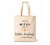Planetee Tote bag beige Mieux avec un Setter Anglais Sac shopping réutilisable