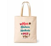 Planetee Tote bag beige Mon Bichon Maltais ma vie Sac shopping réutilisable