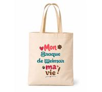Planetee Tote bag beige Mon Braque de Weimar ma vie Sac shopping réutilisable