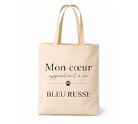 Planetee Tote bag beige Mon coeur Bleu Russe Sac shopping réutilisable