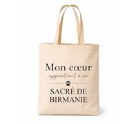 Planetee Tote bag beige Mon coeur Sacré de Birmanie Sac shopping réutilisable