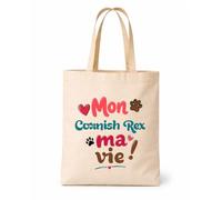 Planetee Tote bag beige Mon Cornish Rex ma vie Sac shopping réutilisable