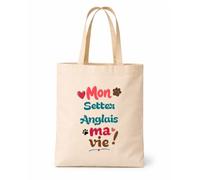 Planetee Tote bag beige Mon Setter Anglais ma vie Sac shopping réutilisable