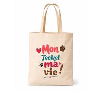 Planetee Tote bag beige Mon Teckel ma vie Sac shopping réutilisable