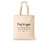 Planetee Tote bag beige Prof de gym une passion Sac cadeau fin d'années