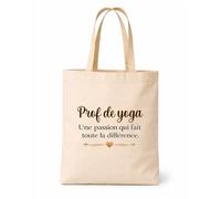Planetee Tote bag beige Prof de yoga une passion Sac cadeau fin d'années