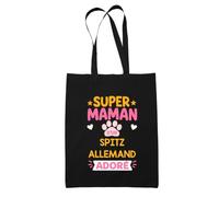 Planetee Tote bag beige Super Maman Spitz Allemand Sac shopping réutilisable