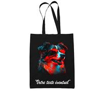 Planetee Tote Bag Berger Australien Personnalisable Style Cool lunette de soleil | Sac coton cabas réutilisable prénom nom surnom customisable | Idée cadeau pour amoureux et amoureuses des chiens