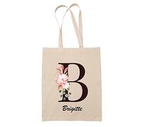 Planetee Tote bag Brigitte | Sac caban en toile coton prénom femme avec Lettre fleur | Idée cadeau pour anniversaire noël et fête des mères