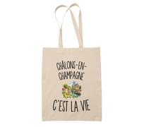 Planetee Tote Bag Châlons-en-Champagne c’est la vie | Sac de Plage en Toile de Coton Épaule | Idée Cadeau Châlonnais Châlonnaise Homme Femme Anniversaire Noël | Imprimé en Bretagne