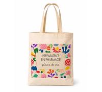 Planetee Tote bag femme coton Préparatrice En Pharmacie Pleine de vie Design style Pop Art Vintage Sac Shopping Réutilisable - Idée Cadeau Originale Départ Retraite Collègue