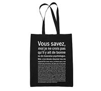 Planetee Tote Bag Femme Psychologue Bonne ou Mauvaise | Sac en toile Cabas Coton Noir Métier Travail Boulot