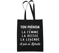 Planetee Tote Bag Femme retraite | Sac coton cabas réutilisable prénom nom métier personnalisé | Idée cadeau customisable départ retraite collègue