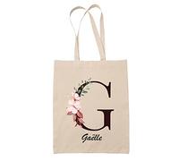 Planetee Tote bag Gaëlle | Sac caban en toile coton prénom femme avec Lettre fleur | Idée cadeau pour anniversaire noël et fête des mères