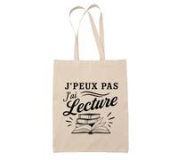 Planetee Tote Bag J’peux pas j’ai Lecture | Sac de Plage en Toile de Coton Épaule | Idée Cadeau Lecteur Lectrice Homme Femme Anniversaire Noël | Imprimé en Bretagne