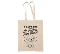 Planetee Tote Bag J’peux pas je préfère mon Bichon J'peux pas minimaliste | Sac de Plage en Toile de Coton Épaule | Idée Cadeau Homme Femme Anniversaire Noël | Imprimé en Bretagne