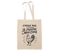 Planetee Tote Bag J’peux pas je préfère mon Coq | Sac de Plage en Toile de Coton Épaule | Idée Cadeau Homme Femme Anniversaire Noël | Imprimé en Bretagne
