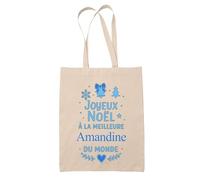 Planetee Tote bag Joyeux noël à la meilleure Amandine - Sac Shopping - Secret santa Cadeau Noël Humour Insolite Collègue