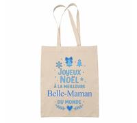 Planetee Tote bag Joyeux noël à la meilleure Belle-Maman - Sac Shopping - Secret santa Cadeau Noël Humour Insolite Collègue