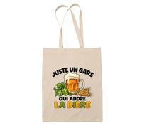 Planetee Tote Bag Juste un gars qui adore la bière | Sac de Plage en Toile de Coton Épaule | Idée Cadeau Amateur de Bière Homme Papa Anniversaire Noël | Imprimé en Bretagne