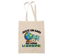 Planetee Tote Bag Juste un gars qui adore la géographie | Sac de Plage en Toile de Coton Épaule | Idée Cadeau Géographe Homme Papa Anniversaire Noël | Imprimé en Bretagne