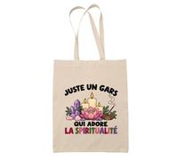 Planetee Tote Bag Juste un gars qui adore la spiritualité | Sac de Plage en Toile de Coton Épaule | Idée Cadeau Âme Spirituelle Homme Papa Anniversaire Noël | Imprimé en Bretagne