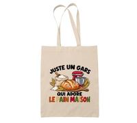 Planetee Tote Bag Juste un gars qui adore le pain maison | Sac de Plage en Toile de Coton Épaule | Idée Cadeau Boulanger Homme Papa Anniversaire Noël | Imprimé en Bretagne