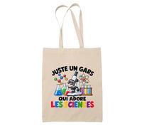 Planetee Tote Bag Juste un gars qui adore les sciences | Sac de Plage en Toile de Coton Épaule | Idée Cadeau Scientifique Homme Papa Anniversaire Noël | Imprimé en Bretagne