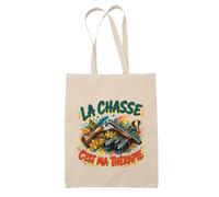Planetee Tote Bag La chasse c'est ma thérapie | Sac de Plage en Toile de Coton Épaule | Idée Cadeau Homme Femme Anniversaire Noël | Imprimé en Bretagne