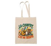 Planetee Tote Bag La country c'est ma thérapie | Sac de Plage en Toile de Coton Épaule | Idée Cadeau Homme Femme Anniversaire Noël | Imprimé en Bretagne