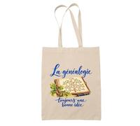 Planetee Tote Bag La généalogie, toujours une bonne idée | Sac de Plage en Toile de Coton Épaule | Idée Cadeau Généalogiste Homme Femme Anniversaire Noël | Imprimé en Bretagne