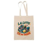 Planetee Tote Bag La lutte c'est ma thérapie | Sac de Plage en Toile de Coton Épaule | Idée Cadeau Homme Femme Anniversaire Noël | Imprimé en Bretagne